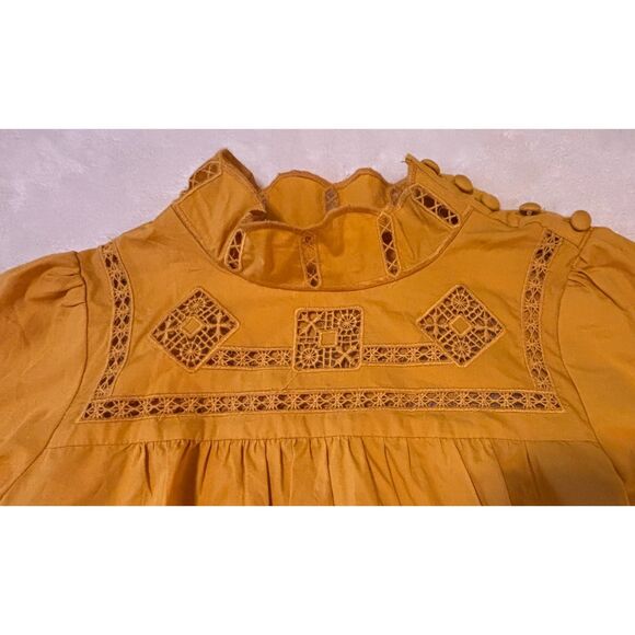 EUC Free People Another Eternity Embroidered Blouse, Mustard, Sz XS - Picture 6 of 10